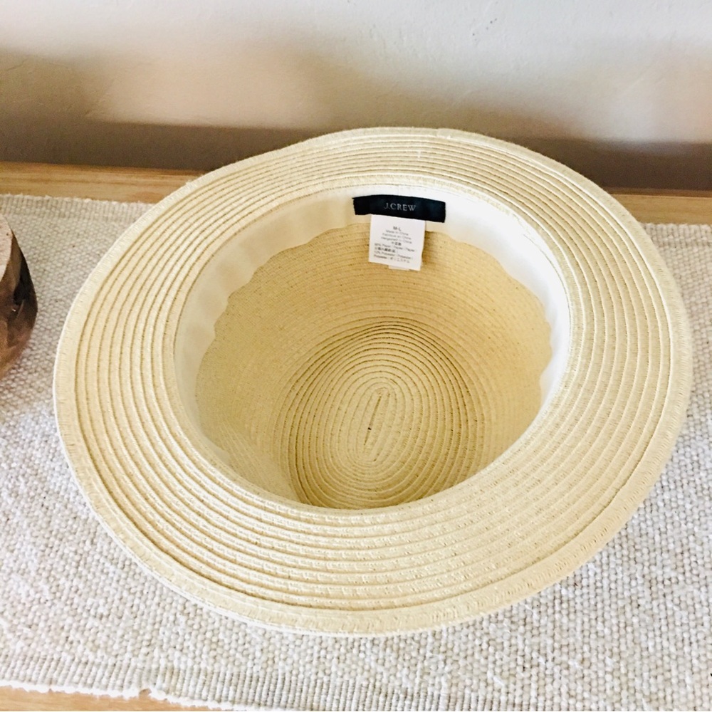 J Crew straw sun hat tan blue boho beach preppy summer bohemian - Picture 2 of 7